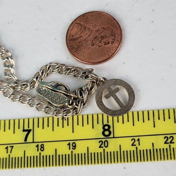 Vintage QGI Italy 925 Sterling Silver Cross Flip Flops Charm Chain Bracelet 7 in - Picture 10 of 10